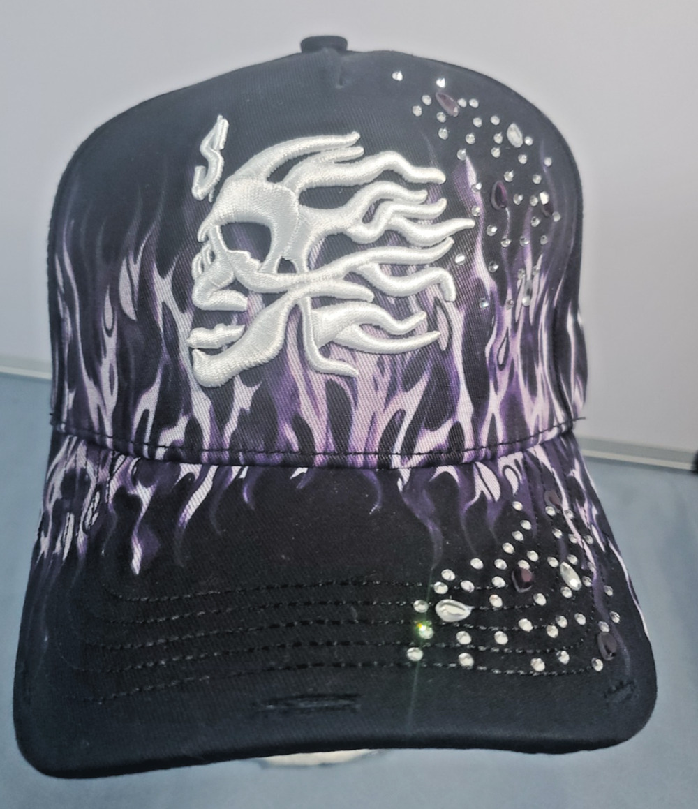 CASHED OUT HATS Purple Flame Black Purple Snapback Hat Skull Full Set COFLAMES